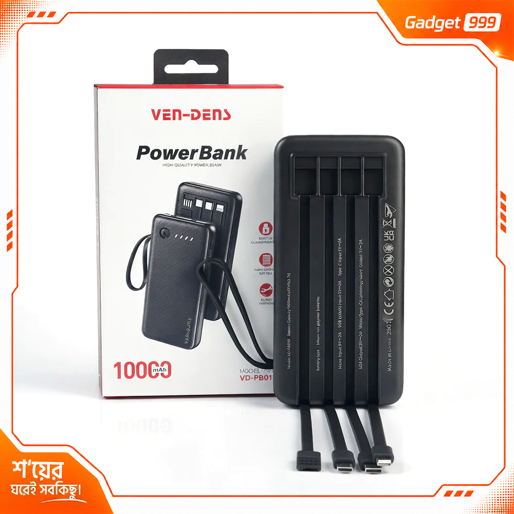 VEN-DENS VD-PB058 4 in 1 POWERBANK 10000MAH WITH 4 CABLES-BLACK