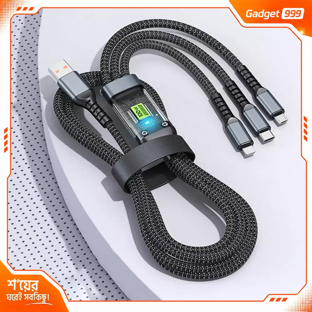 Reeoo 3-in-1 চার্জিং ক্যাবল (USB to Lightning, Type-C with Data and USB Micro)