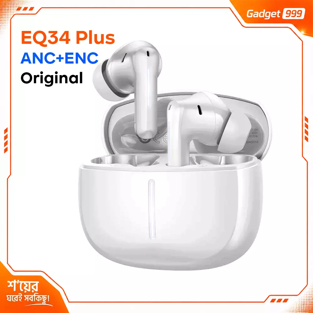 Hoco EQ34 Plus ANC+ENC TWS Earbud (App Supported) BT 5.4 7 Hour Playtime White