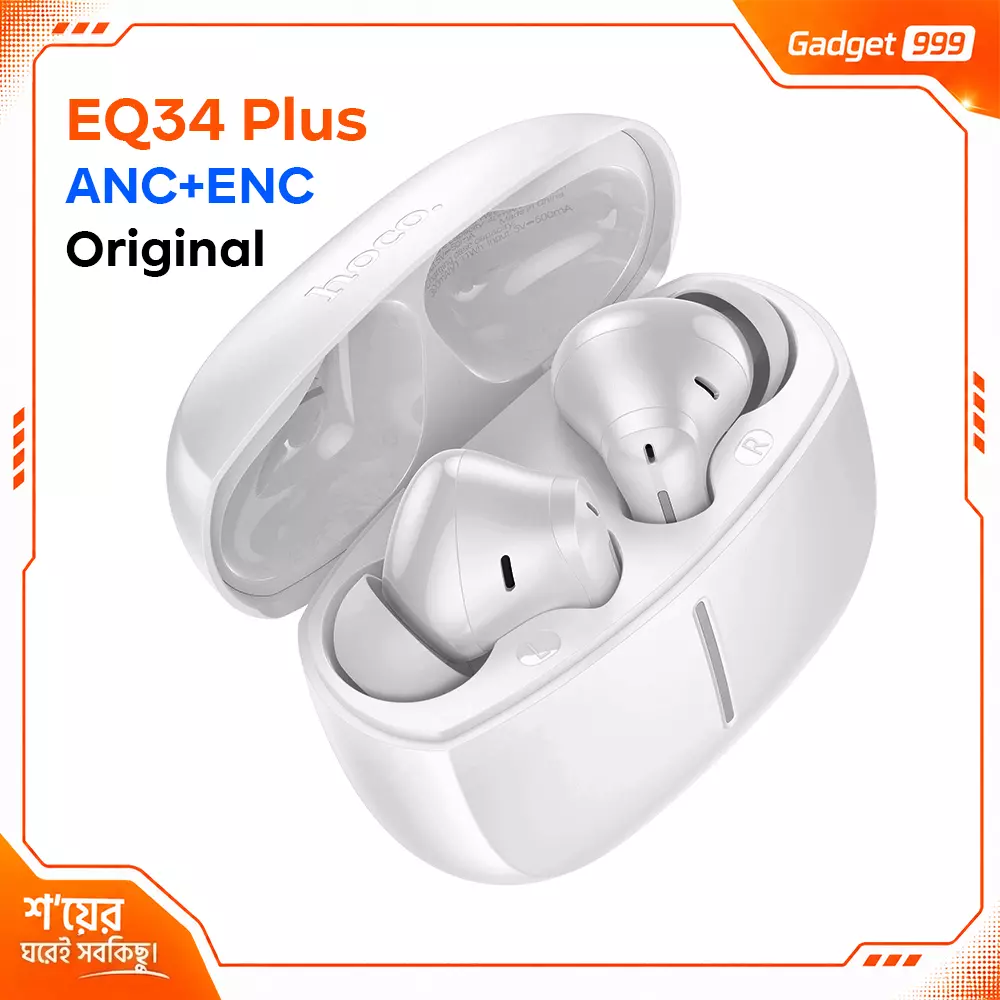 Hoco EQ34 Plus ANC+ENC TWS Earbud (App Supported) BT 5.4 7 Hour Playtime White