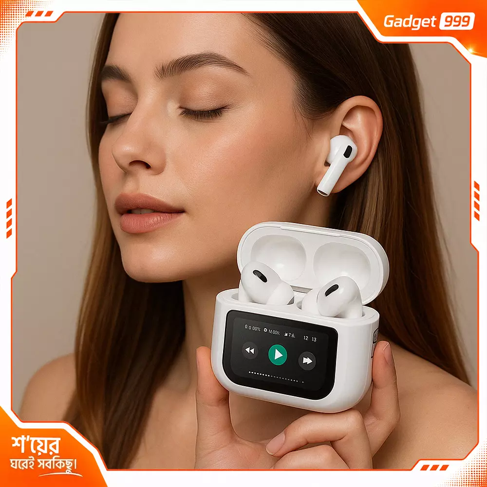 Charome A18s ANC+ENC LCD Colour Touch Screen Wireless Earbuds High Quality Sound- White
