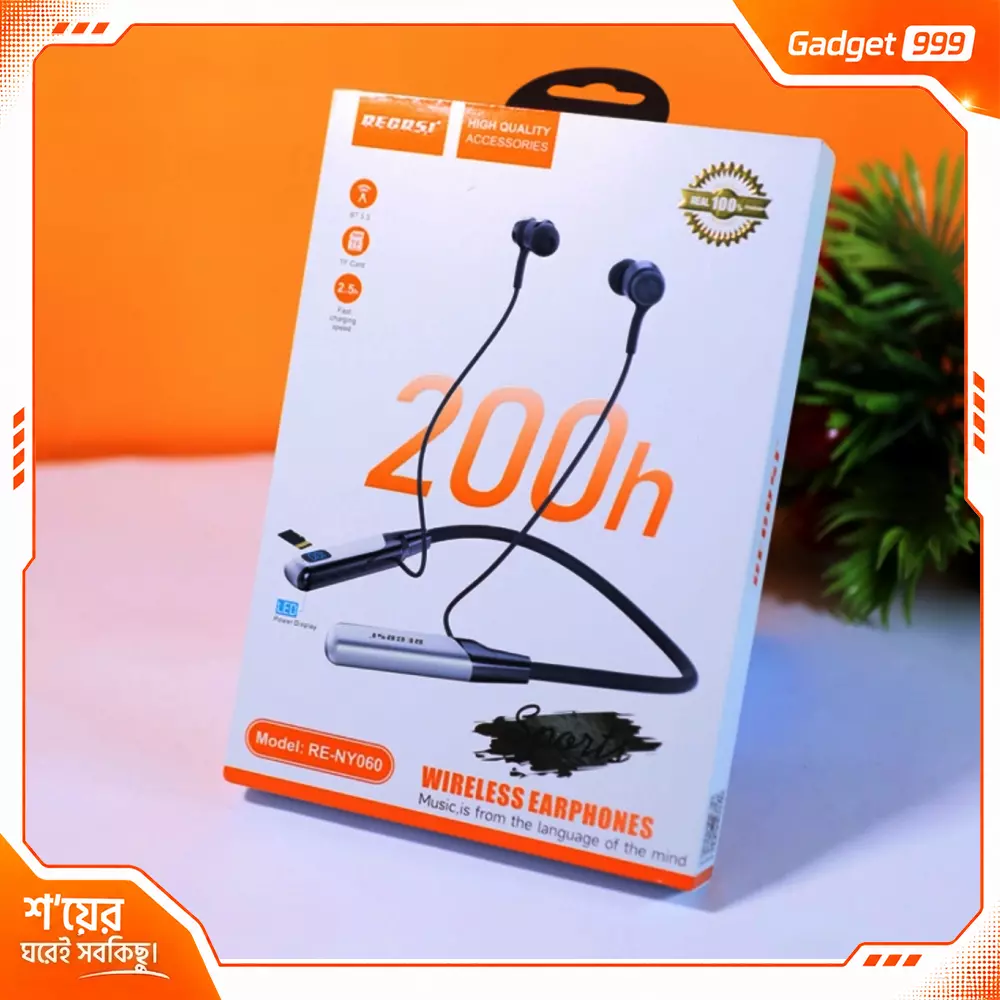 REGRSI RE-NY060 TF কার্ড সাপোর্টেড ওয়্যারলেস ব্লুটুথ নেকব্যান্ড ইয়ারফোন
