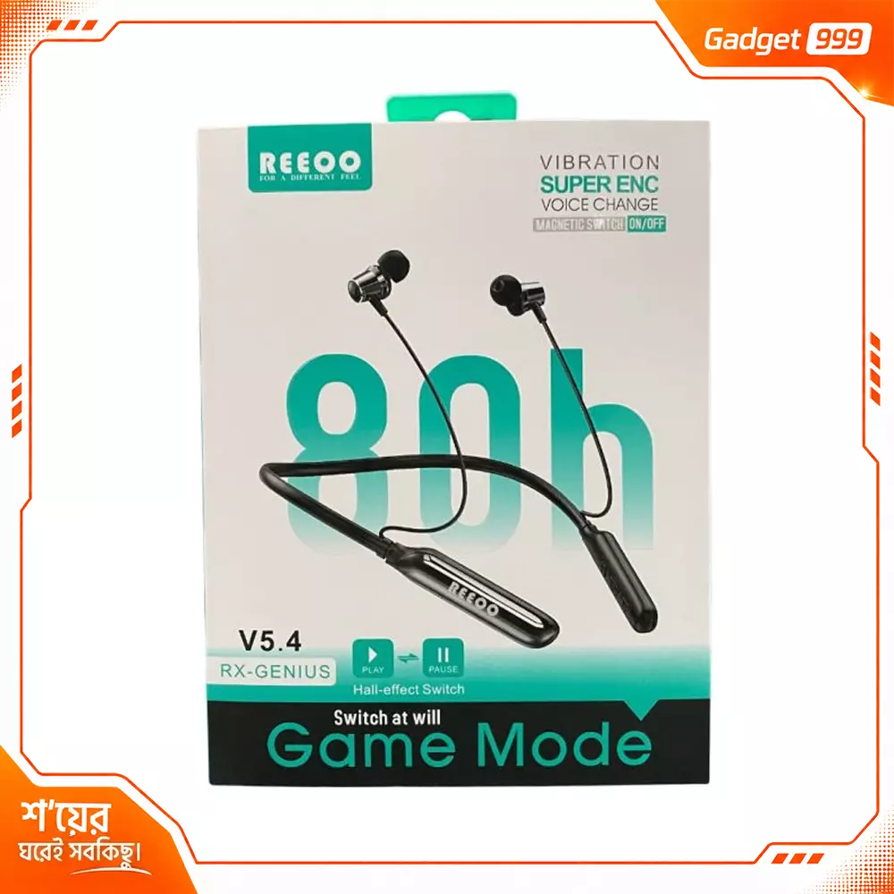 REEOO RX-GENIUS 80 Hours ব্লুটুথ নেকব্যান্ড ইয়ারফোন Magnetic ON/OFF