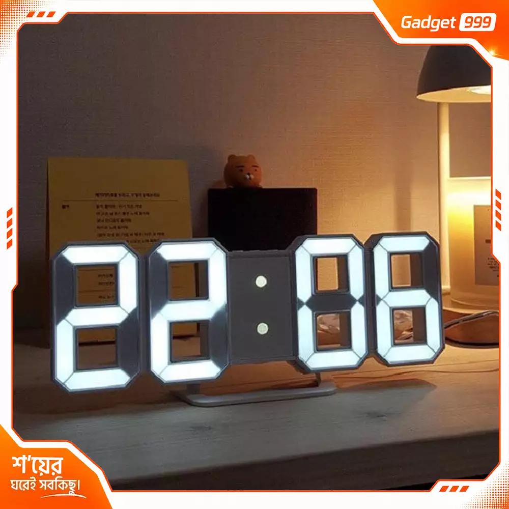 3D LED Wall Clock Modern Digital Alarm Clock Adjustable Brightness 12/24H Display
