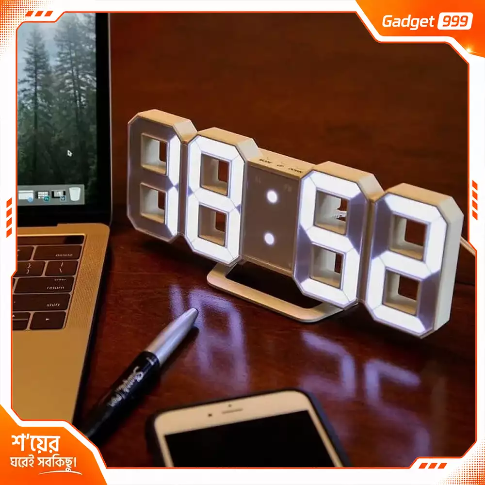 3D LED Wall Clock Modern Digital Alarm Clock Adjustable Brightness 12/24H Display