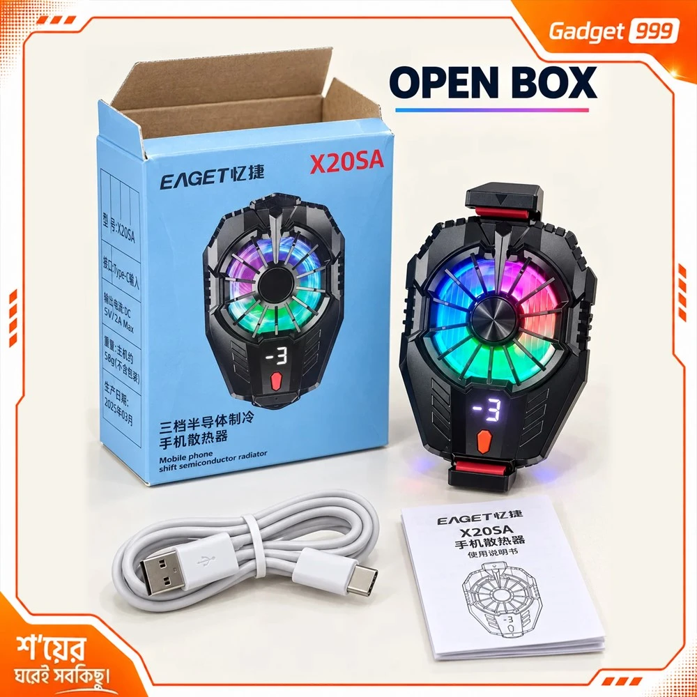 EAGET X20SA Mobile Phone Cooler with RGB Light and Temperature Display